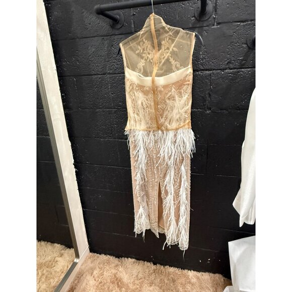 Marwan Midi Dress with Feathered Skirt and Sweep Train - Picture 4 of 7